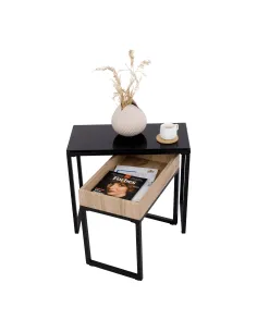 Set de 2 Mese de Cafea, DAGOR, living, 60x30x50 & 50x27x44 cm, MDF, sticlă, metal | MobilaOK 2