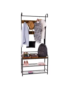 Raft pantofi, KELAM, hol/dressing, 79x32x185 cm, PAL laminat rustic și metal | MobilaOK 2