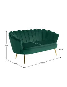 Canapea KONDELA, living, 160x76x77 cm, catifea smarald, picior metal auriu | MobilaOK 2