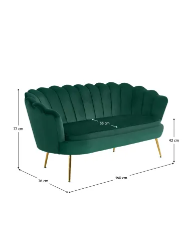 Canapea KONDELA, living, 160x76x77 cm, catifea smarald, picior metal auriu | MobilaOK