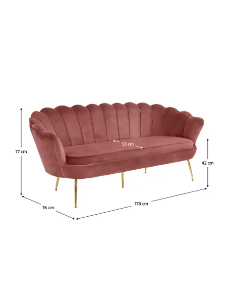 Canapea KONDELA, living, 178x76x77 cm, catifea roz, metal auriu | MobilaOK
