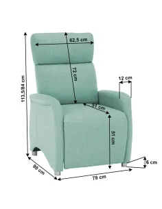 Fotoliu FOREST, fotoliu TV reglabil, 78x90x113.5/84 cm, material textil mentol | MobilaOK 2