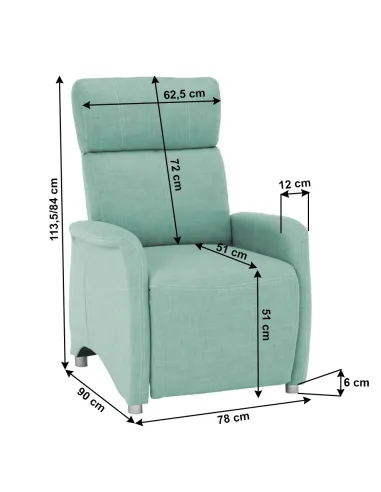 Fotoliu FOREST, fotoliu TV reglabil, 78x90x113.5/84 cm, material textil mentol | MobilaOK