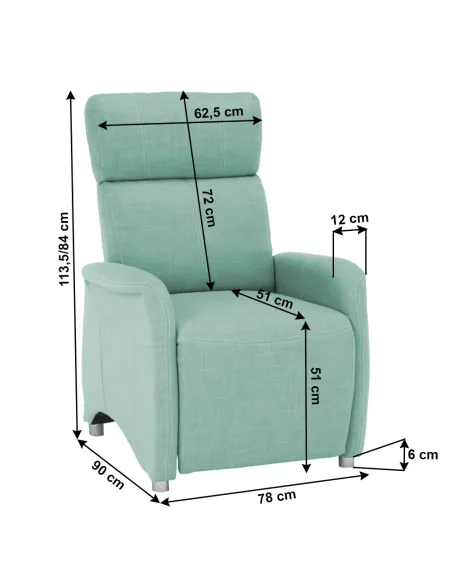 Fotoliu FOREST, fotoliu TV reglabil, 78x90x113.5/84 cm, material textil mentol | MobilaOK