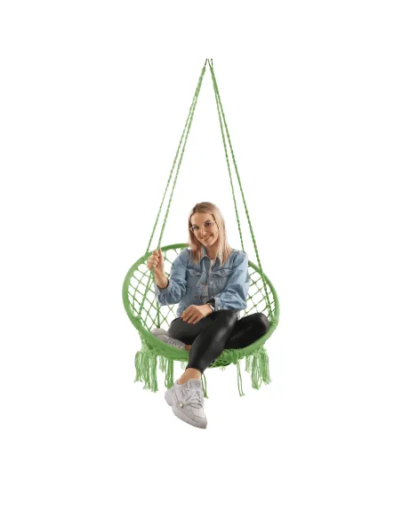 Scaun suspendabil AMADO 2, verde, pentru exterior/interior, 80x120 cm, metal și bumbac | MobilaOK