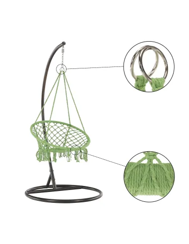 Scaun suspendabil AMADO 2, verde, pentru exterior/interior, 80x120 cm, metal și bumbac | MobilaOK