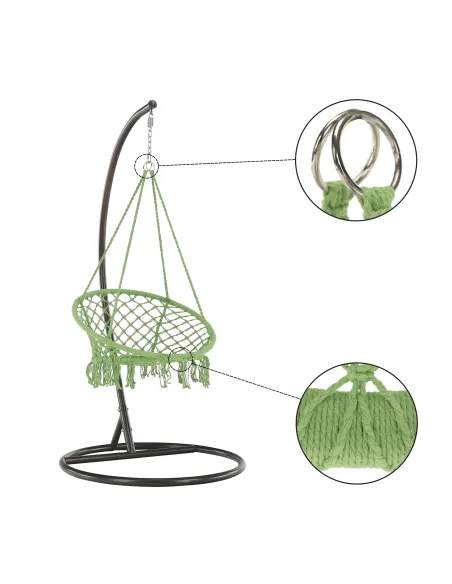 Scaun suspendabil AMADO 2, verde, pentru exterior/interior, 80x120 cm, metal și bumbac | MobilaOK