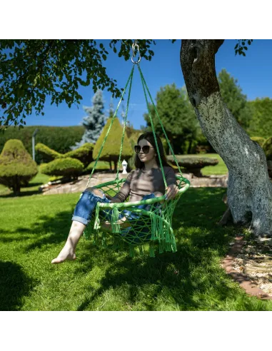 Scaun suspendabil AMADO 2, verde, pentru exterior/interior, 80x120 cm, metal și bumbac | MobilaOK