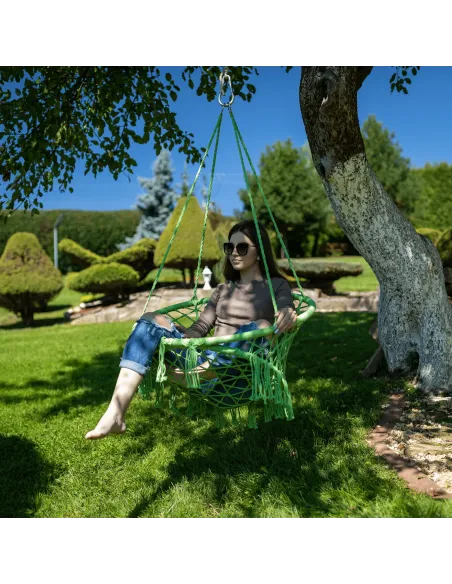 Scaun suspendabil AMADO 2, verde, pentru exterior/interior, 80x120 cm, metal și bumbac | MobilaOK