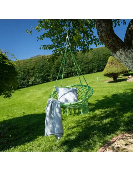 Scaun suspendabil AMADO 2, verde, pentru exterior/interior, 80x120 cm, metal și bumbac | MobilaOK