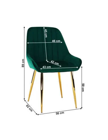 Scaun Dining PERLIA, smarald/crom-auriu, 56x62x89 cm, catifea/crom | MobilaOK
