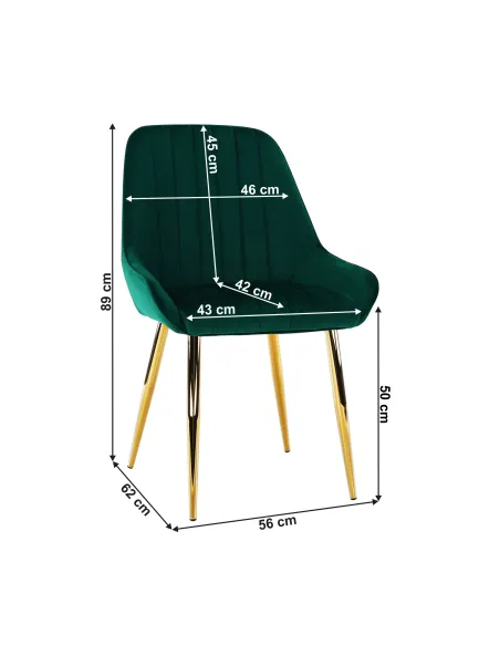 Scaun Dining PERLIA, smarald/crom-auriu, 56x62x89 cm, catifea/crom | MobilaOK