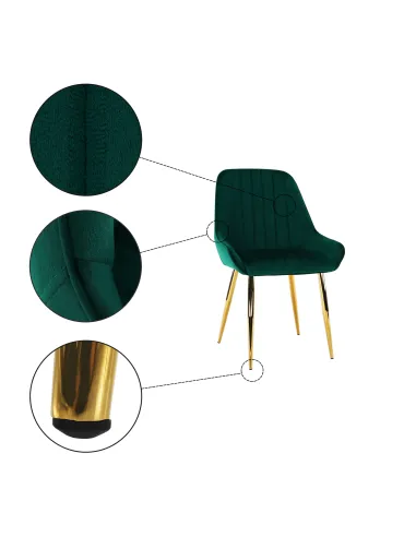 Scaun Dining PERLIA, smarald/crom-auriu, 56x62x89 cm, catifea/crom | MobilaOK