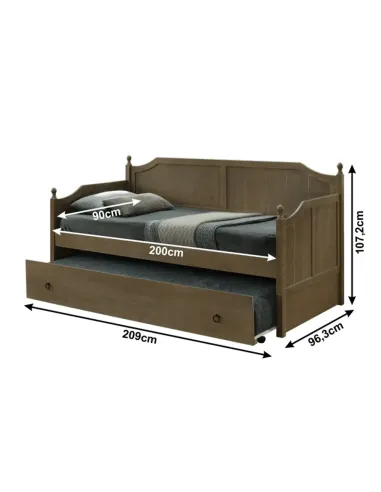 Pat, BAROBA, dormitor, 209x96.3x107.2 cm, lemn masiv/MDF stejar antic | MobilaOK