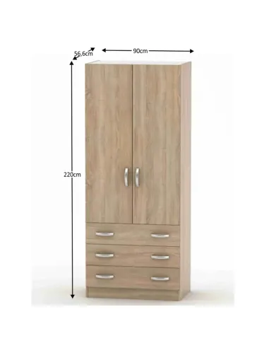 Dulap BETTY 2 pentru dormitor/living, 90x220x56.6 cm, PAL melaminat stejar sonoma | MobilaOK