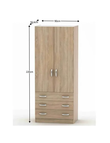 Dulap BETTY 2 pentru dormitor/living, 90x220x56.6 cm, PAL melaminat stejar sonoma | MobilaOK