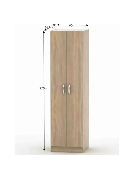 Dulap BETTY 2 dormitor/hol, 60x220x56.6 cm, PAL melaminat stejar sonoma | MobilaOK