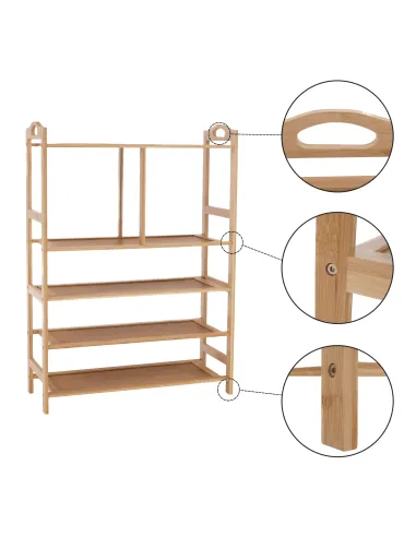 Suport pentru pantofi, AVIRO, hol/dormitor/dressing, 68x26x95 cm, Bambus lăcuit | MobilaOK