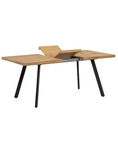 Masă de dining AKAIKO, pliabilă, living/bucătărie, 140-180x80 cm, MDF stejar/metal | MobilaOK
