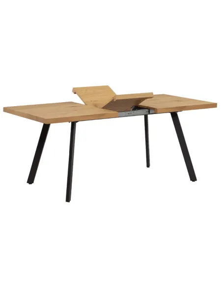 Masă de dining AKAIKO, pliabilă, living/bucătărie, 140-180x80 cm, MDF stejar/metal | MobilaOK