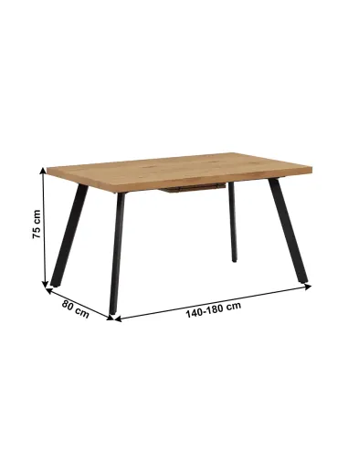 Masă de dining AKAIKO, pliabilă, living/bucătărie, 140-180x80 cm, MDF stejar/metal | MobilaOK