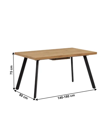 Masă de dining AKAIKO, pliabilă, living/bucătărie, 140-180x80 cm, MDF stejar/metal | MobilaOK