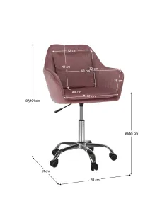 Scaun de birou KLIAN, birou, 59x61x87/101 cm, catifea roz, crom | MobilaOK 2