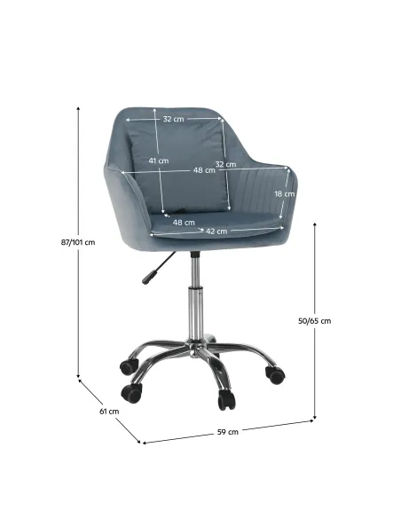 Scaun de birou KLIAN, birou, 59x61x87/101 cm, catifea și crom | MobilaOK