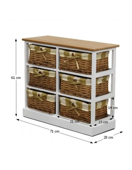 Comodă GINGER 1 pentru dormitor, 71x28x61 cm, din lemn și nuiele | MobilaOK