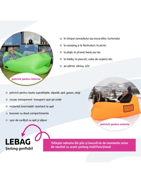 Scaun gonflabil LEBAG, roz/oranj, living/exterior, 50x70 cm, nylon | MobilaOK