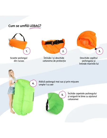Scaun gonflabil LEBAG, roz/oranj, living/exterior, 50x70 cm, nylon | MobilaOK