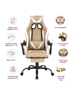 Fotoliu OZGE 2 NEW, birou/gaming, piele ecologică/plasă/plastic | MobilaOK 2