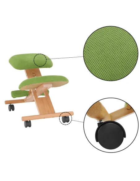 Scaun genunchi KONDELA, birou, 46x65x56-72 cm, lemn fag, ţesătură verde | MobilaOK
