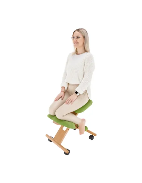 Scaun genunchi KONDELA, birou, 46x65x56-72 cm, lemn fag, ţesătură verde | MobilaOK