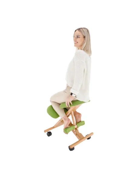 Scaun genunchi KONDELA, birou, 46x65x56-72 cm, lemn fag, ţesătură verde | MobilaOK