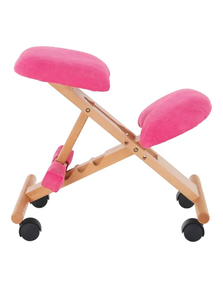 Scaun genunchi KONDELA, birou, 46x65x56-72 cm, ţesătură roz/ lemn fag | MobilaOK