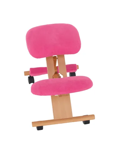 Scaun genunchi KONDELA, birou, 46x65x56-72 cm, ţesătură roz/ lemn fag | MobilaOK