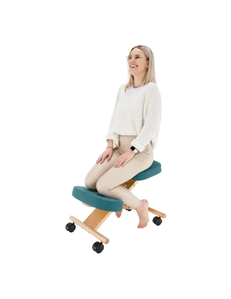 Scaun ergonomic KONDELA birou, 46x65x52-72 cm, ţesătură petrol/ lemn fag | MobilaOK