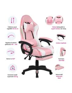Scaun Gaming JOVELA, birou/joc, 65x65x124 cm, piele ecologică | MobilaOK 2