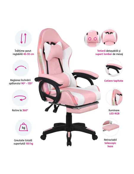 Scaun Gaming JOVELA, birou/joc, 65x65x124 cm, piele ecologică | MobilaOK