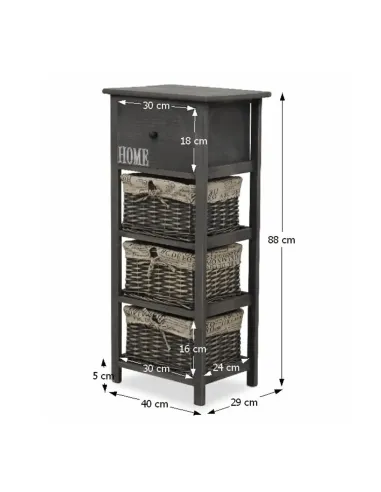 Comodă DARKIE 3 pentru dormitor/hol, 40x88x29 cm, PAL și răchită, gri maroniu | MobilaOK