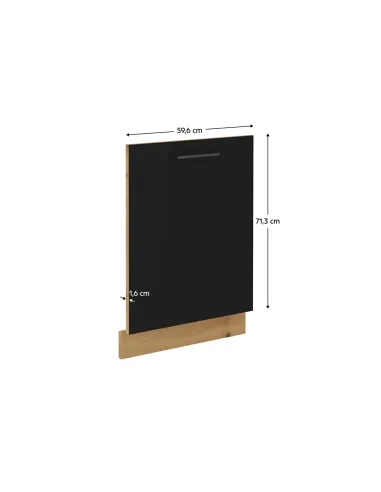 Ușă incorporabilă mașină vase, MONRO, bucătărie, 596x713 mm, PAL laminat stejar/negru mat | MobilaOK