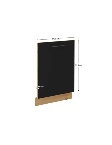 Ușă incorporabilă mașină vase, MONRO, bucătărie, 596x713 mm, PAL laminat stejar/negru mat | MobilaOK