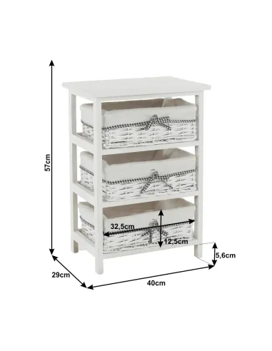 Comodă RUBY 3 pentru dormitor/hol, 40x57x29 cm, din lemn și răchită | MobilaOK