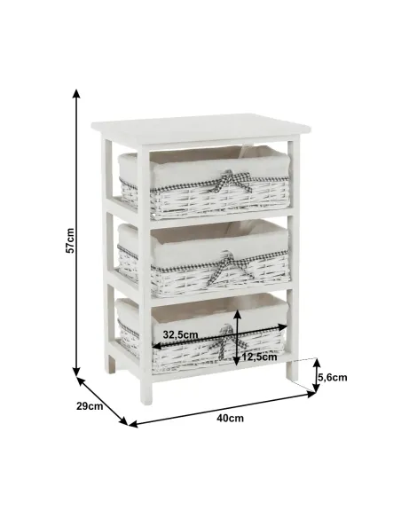 Comodă RUBY 3 pentru dormitor/hol, 40x57x29 cm, din lemn și răchită | MobilaOK