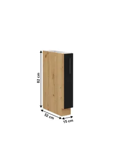 Dulap inferior MONRO, bucătărie/baie/hol, 15x52x82 cm, PAL, stejar craft/negru mat | MobilaOK