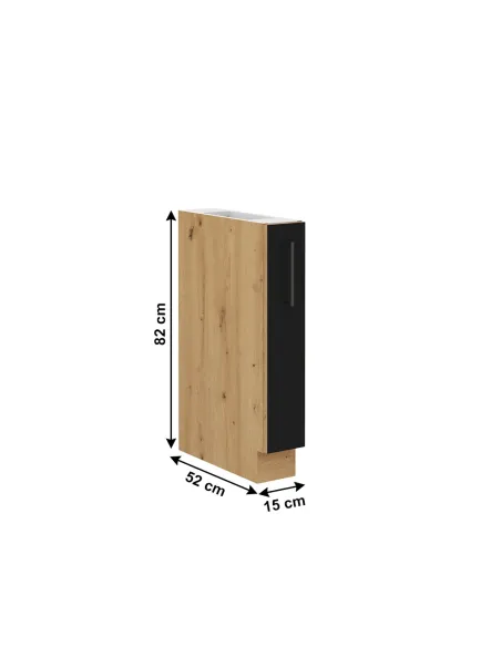 Dulap inferior MONRO, bucătărie/baie/hol, 15x52x82 cm, PAL, stejar craft/negru mat | MobilaOK