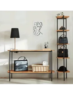 Raft industrial MULIN, living/dormitor/birou, 30x34x160 cm, metal și PAL salcâm | MobilaOK