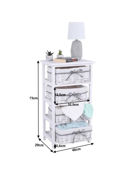 Comodă RUBY 4 pentru dormitor/hol, 40x73x29 cm, Lemn și răchită | MobilaOK