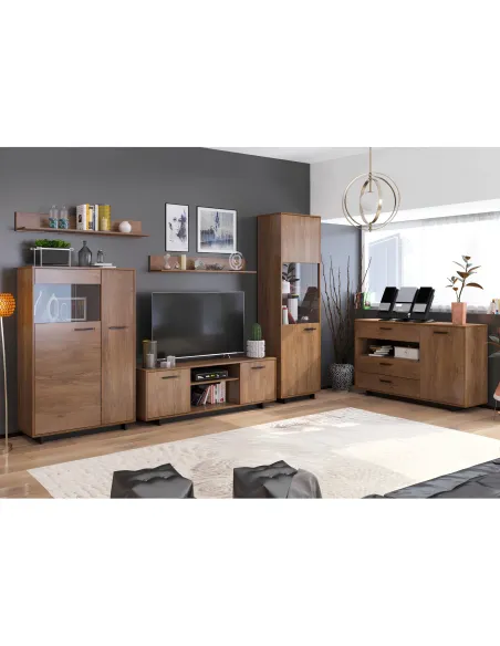 Vitrină DELIS A1, living, 58.9x38x201.2 cm, PAL melaminat/MDF/Sticlă | MobilaOK